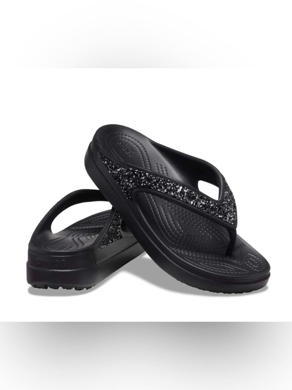 Crocs ✨ Sloane Glitter Black Flip Flop Sandal ✨ Size US 4W / EU 33-34 ✨ NWOT!